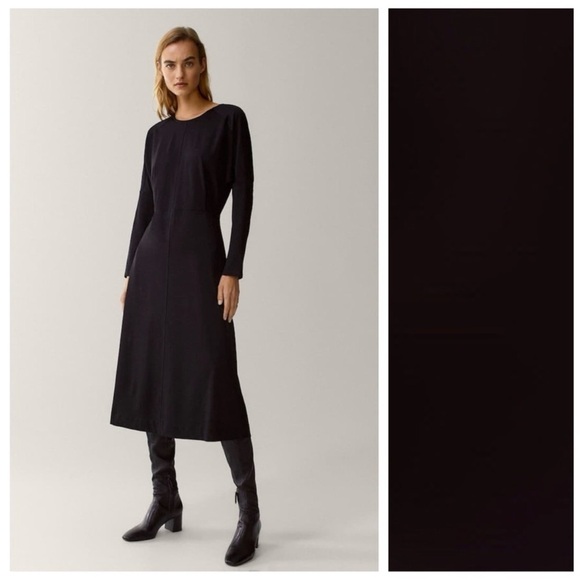 Massimo Dutti Black Midi Dress Large - Picture 8 of 13